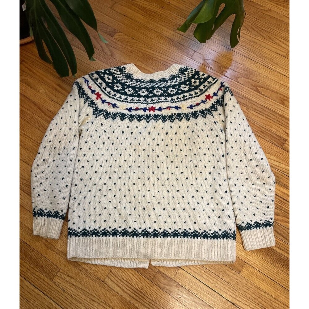 Vintage 80s Women’s Large Eddie Bauer Holiday XMAS Wool Cardigan Sweater - Picture 2 of 9